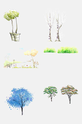 四季水彩树木清新元素
