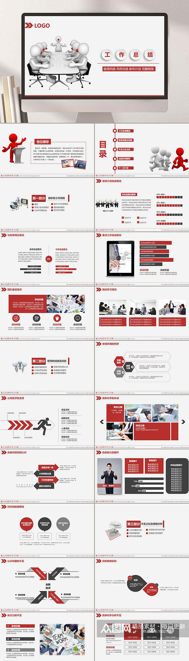 工作汇报年终总结红色主题通用PPT素材