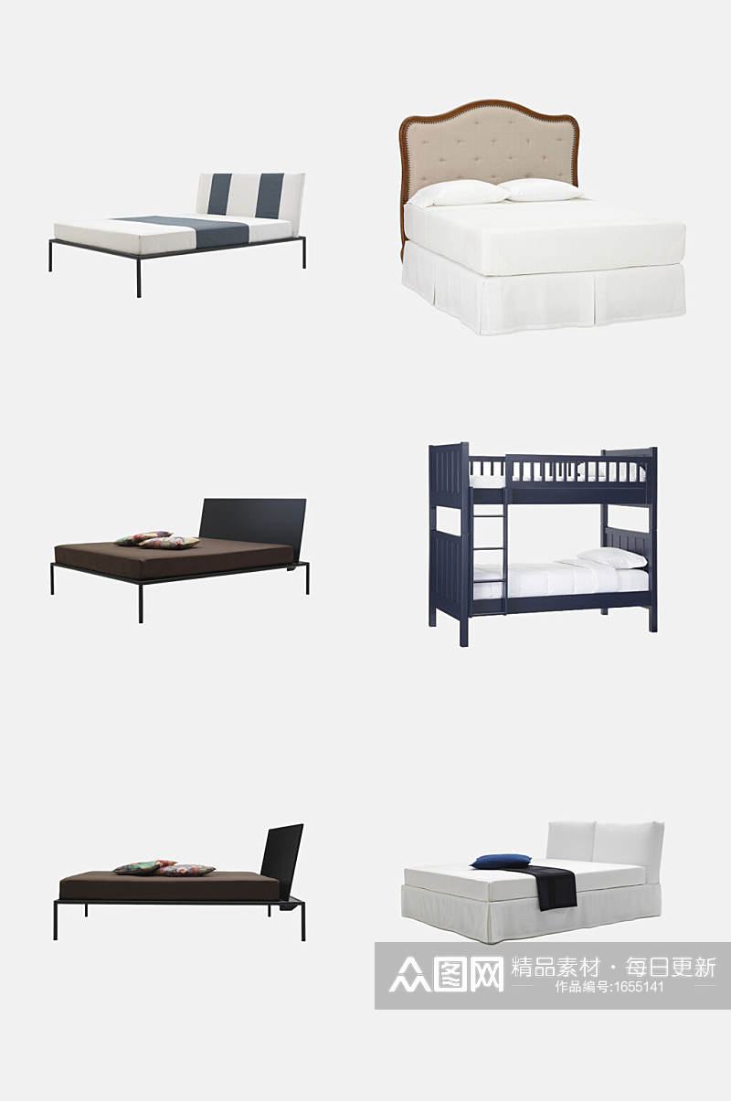 简约欧式床类家具免抠元素素材