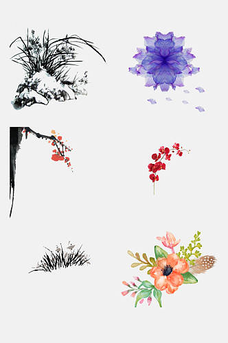 中式水墨花卉元素素材