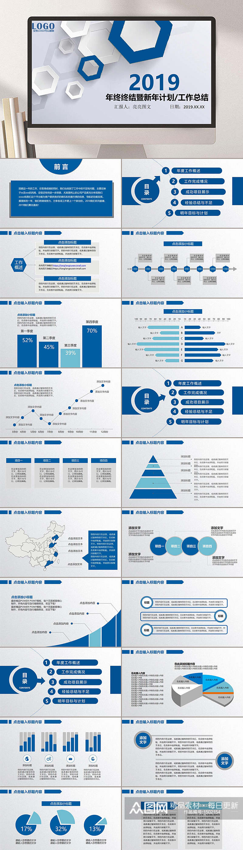 工作汇报年终总结蓝色时尚PPT模板素材