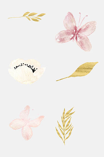 清新植物手绘花纹水彩花卉元素