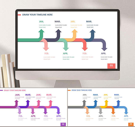 彩色箭头时间轴模板工作PPT