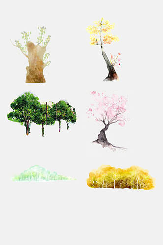 四季水彩树木清新元素