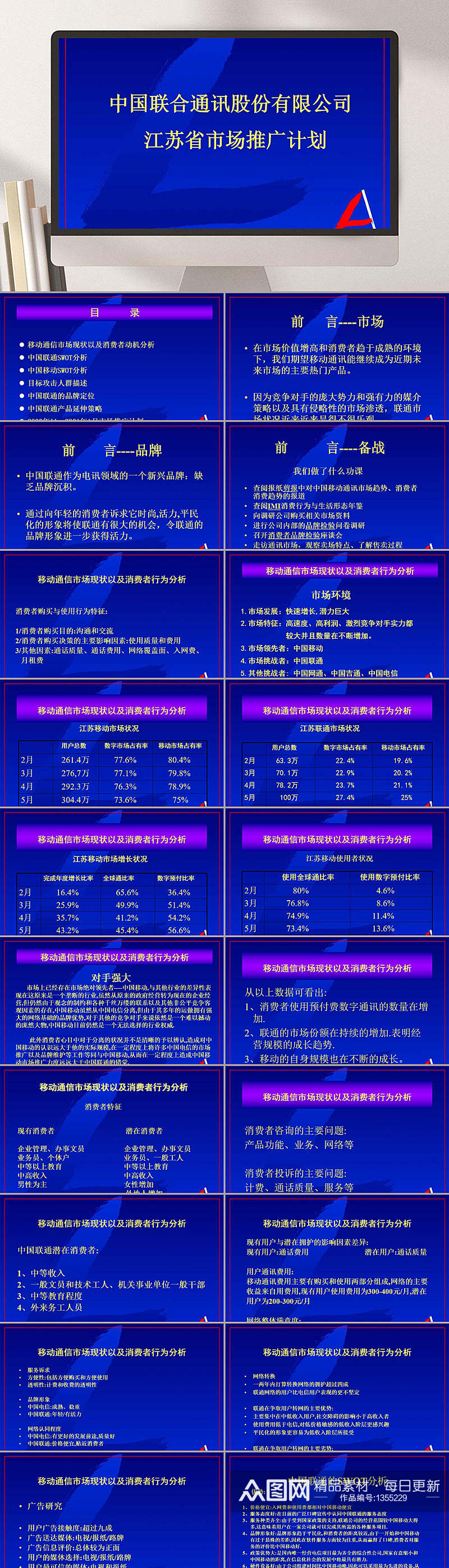 中国联通江苏推广计划PPT模板素材