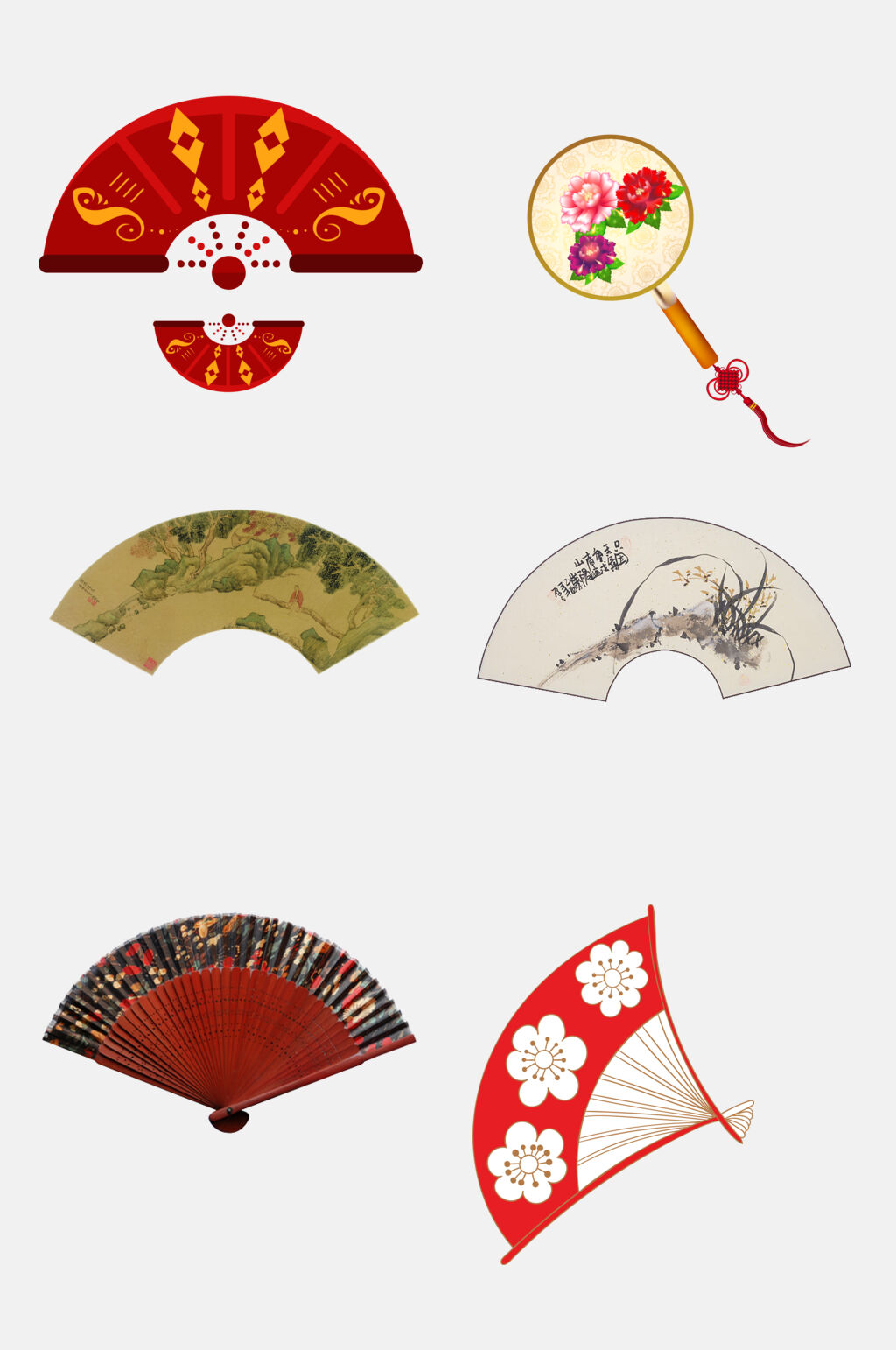 手工艺扇形古风手绘折扇免扣元素素材