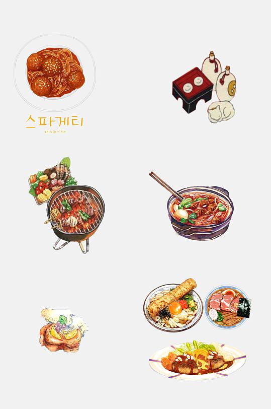 中华美食美味料理手绘元素