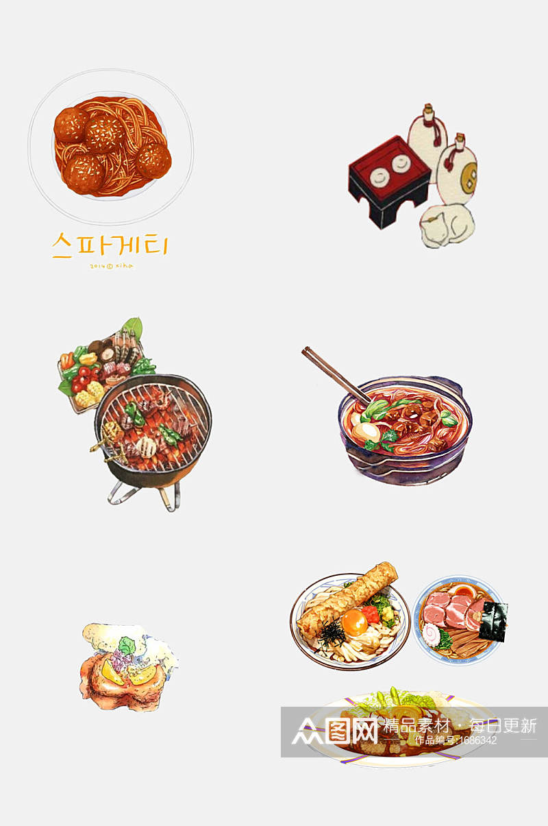 中华美食美味料理手绘元素素材