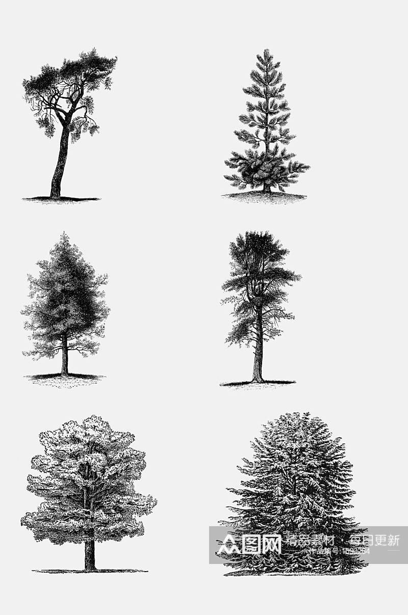 黑白色树木免抠元素素材素材