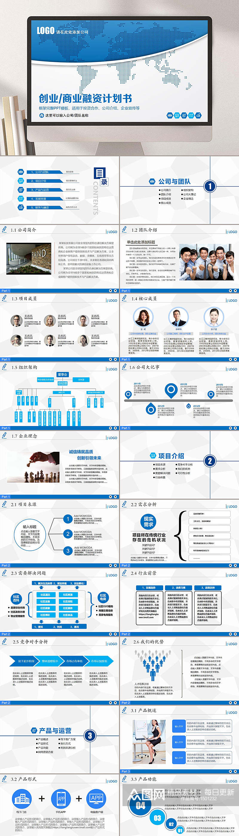 商业项目营销报告蓝色时尚PPT模板素材