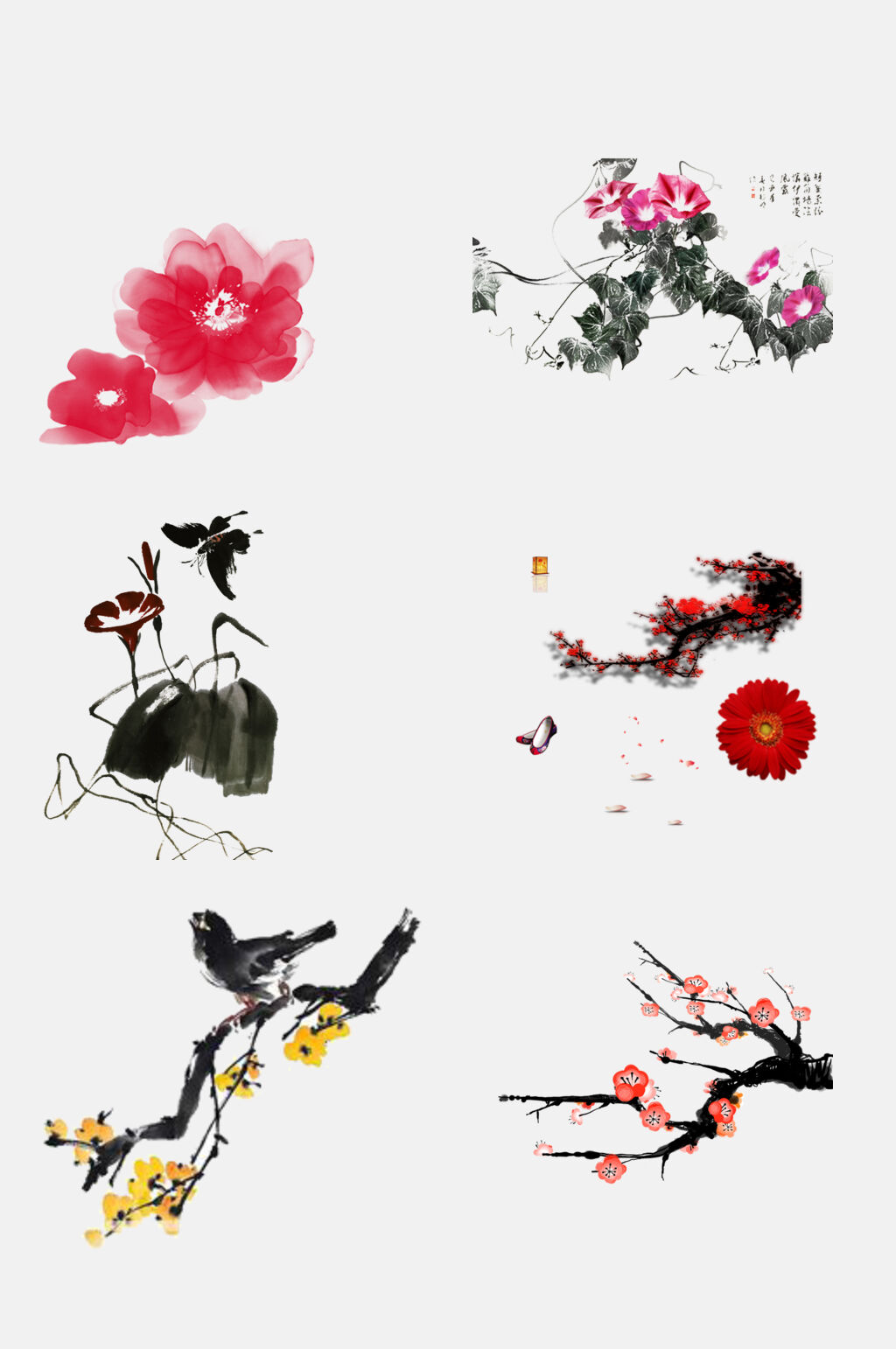 水墨花卉梅花元素素材素材