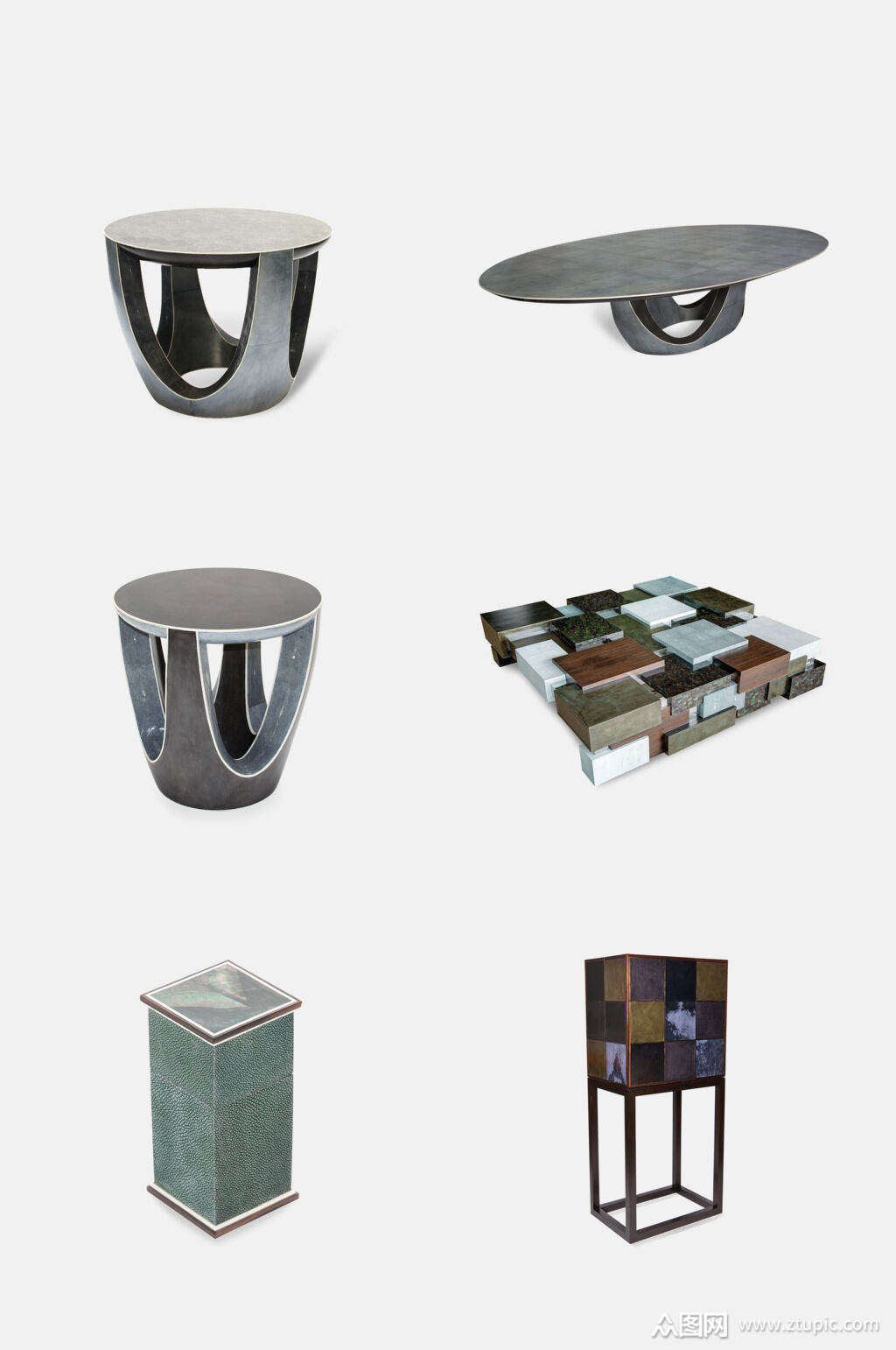 免抠元素中式雅典后现代板凳沙发茶几元素素材