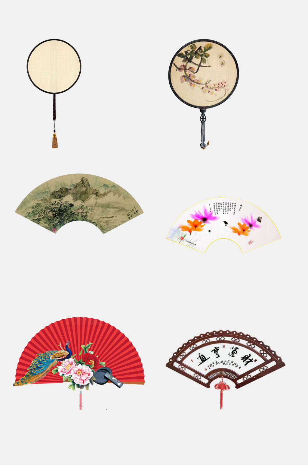 喜庆红色纸扇古风手绘折扇免扣元素素材