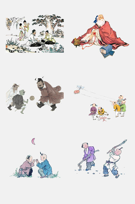 卡通水墨古典人物免抠元素