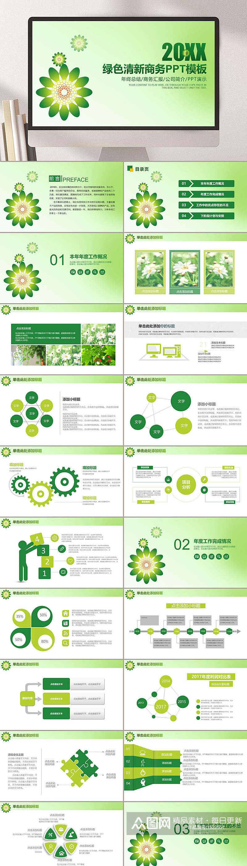 工作总结暨新年计划绿色清新PPT模板素材