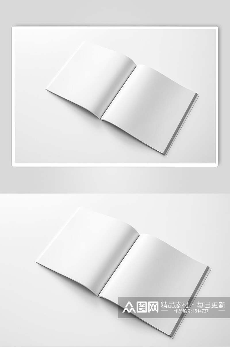 纯白色书页内页方形画册效果图素材