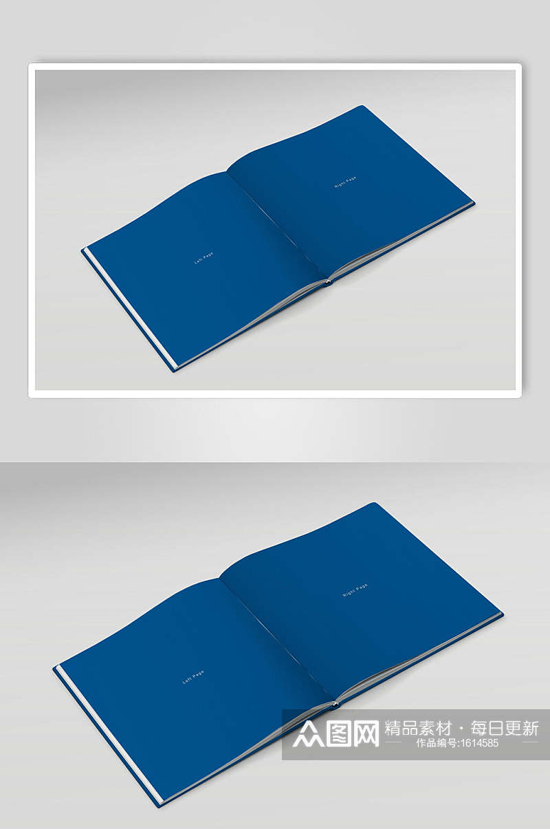 方形蓝色内页画册样机效果图素材