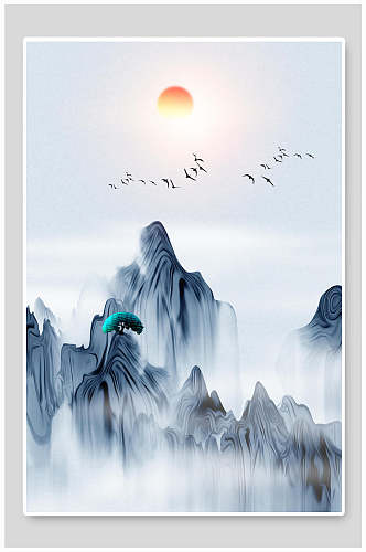 蓝色高山中国风背景素材