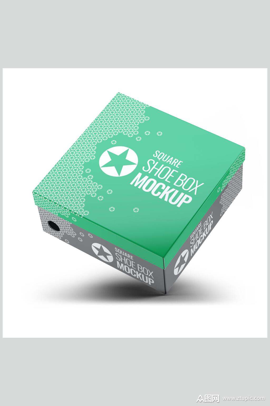 绿色鞋盒包装立体样机效果图