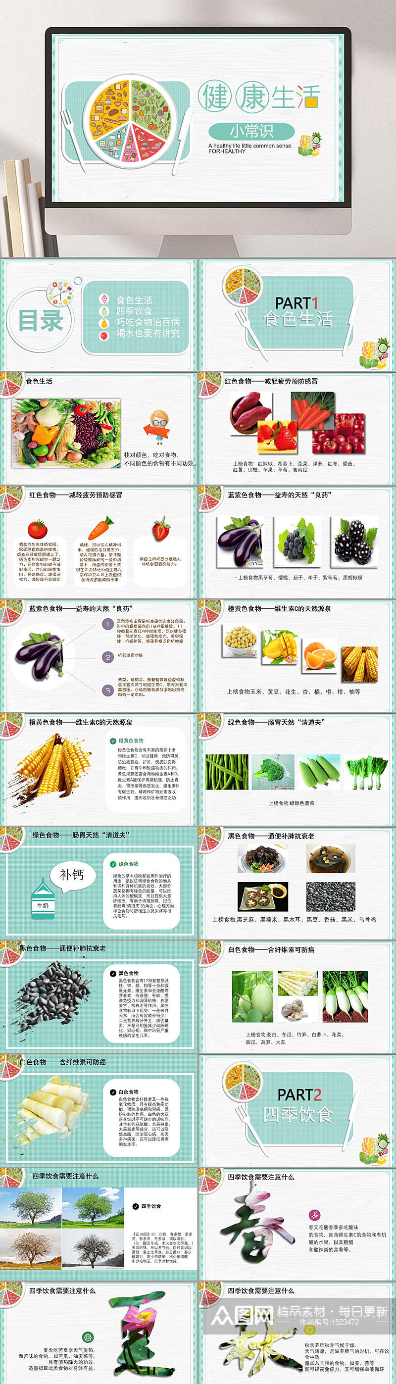 水果蔬菜健康生活PPT模板素材