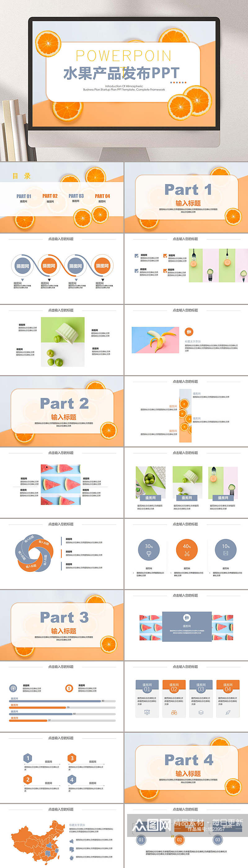 水果产品水果蔬菜PPT模板素材