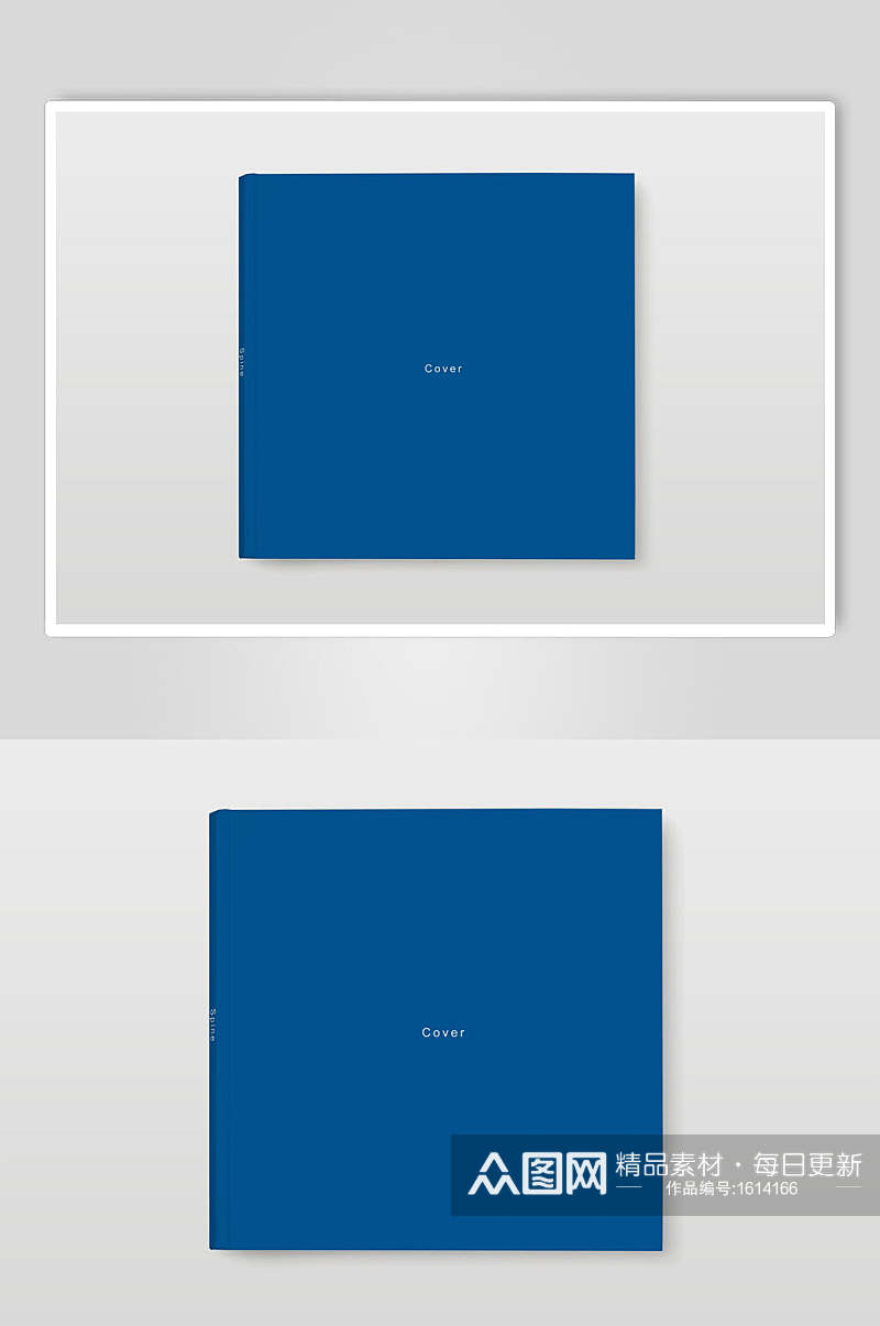 蓝色简约方形画册样机效果图素材