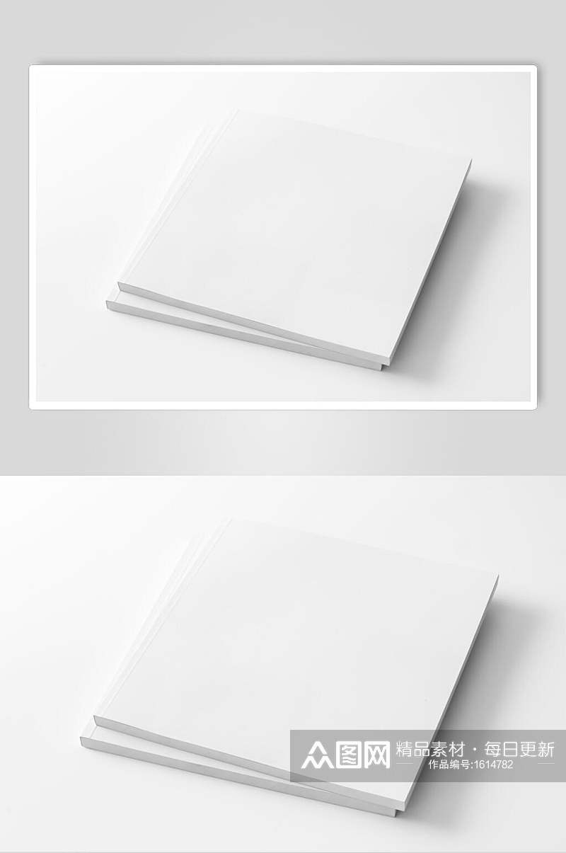 白色叠放书本方形画册效果图素材