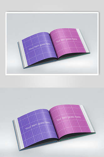 紫红色内折页画册样机贴图效果图