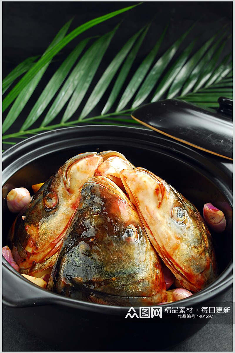 砂锅焗胖头鱼鱼头高清图片素材