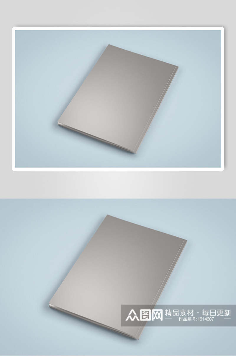 蓝底灰色封面画册样机贴图效果图素材