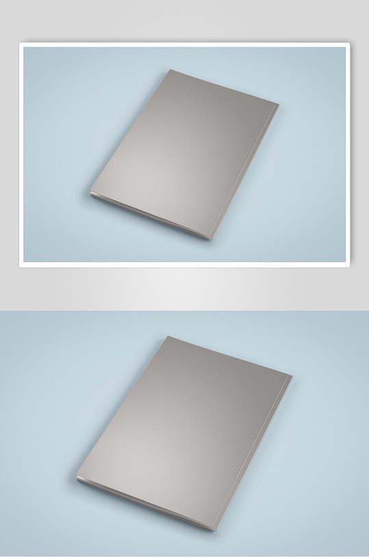 蓝底灰色封面画册样机贴图效果图