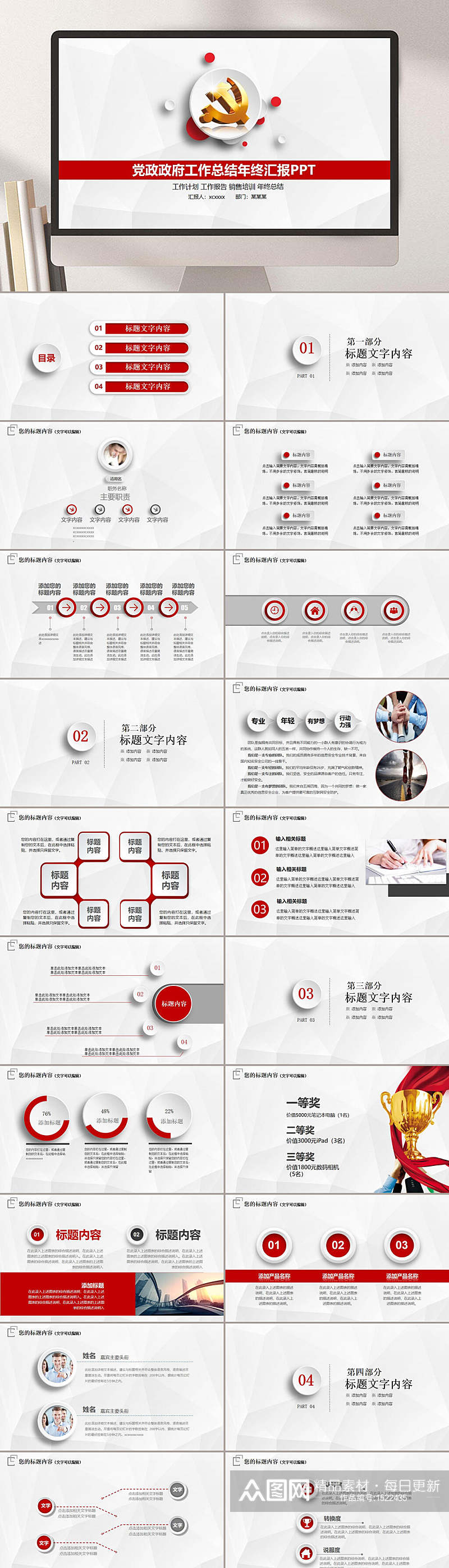 工作总结年度汇报白色简约企业PPT模板素材