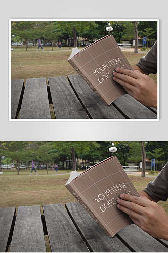 公园手持书籍画册阅读样机贴图效果图
