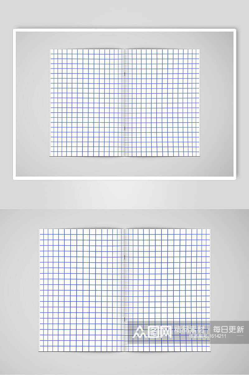 蓝格子画册样机贴图效果图素材