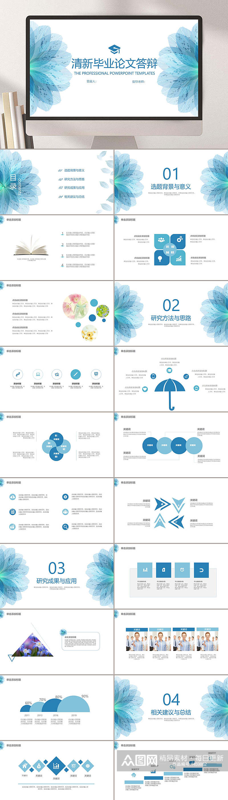 毕业答辩清新毕业论文答辩PPT素材