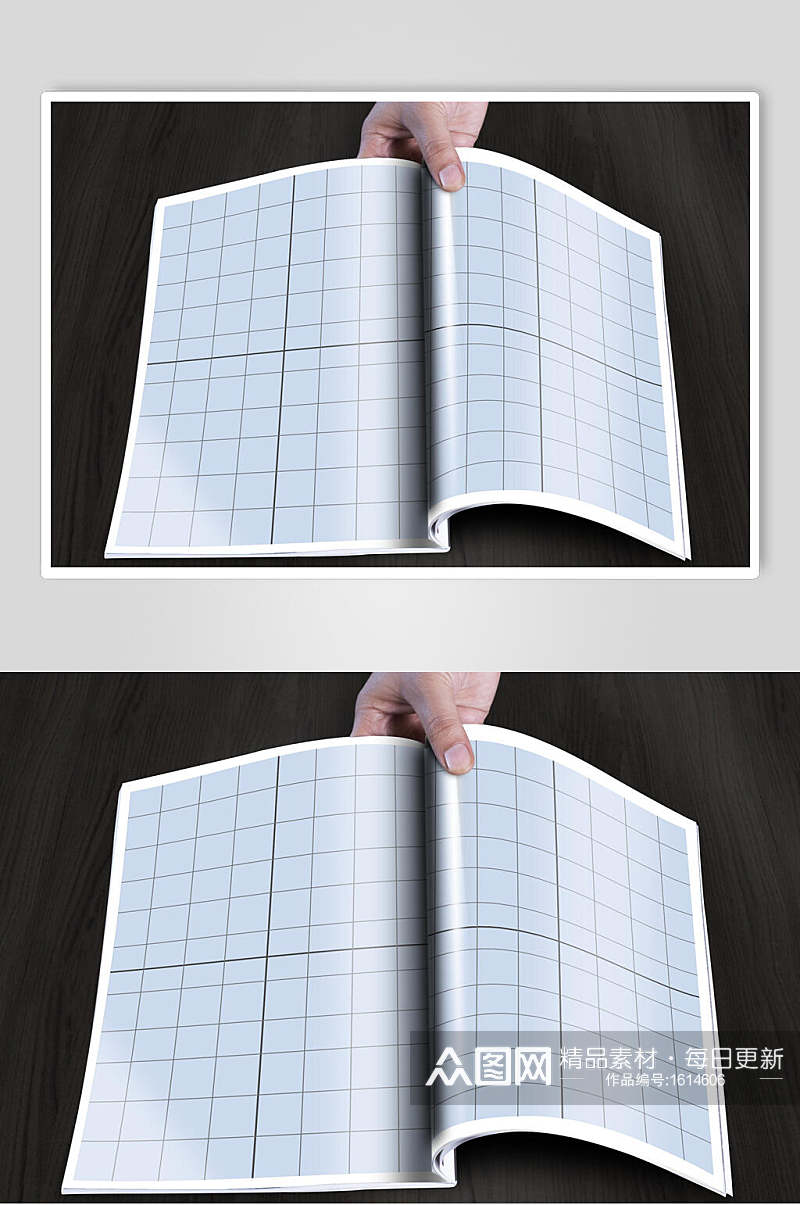 格子内折页画册样机效果图素材