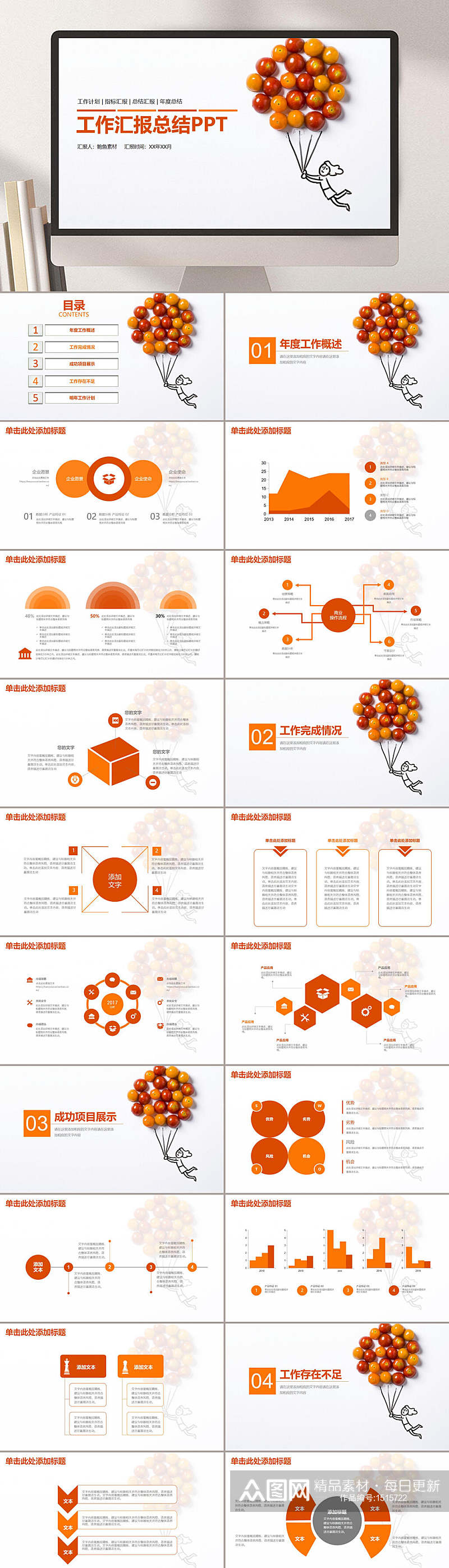 企业工作总结年报橙色主题通用PPT素材