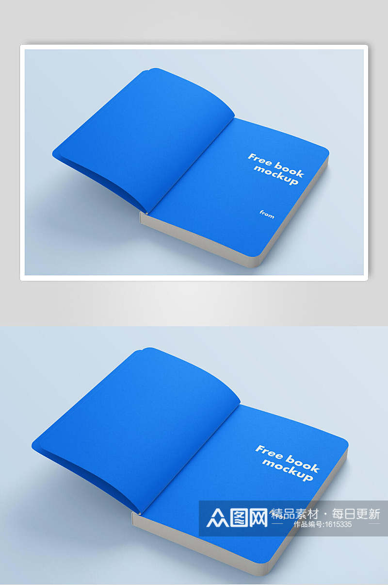 蓝色简约画册样机效果图素材