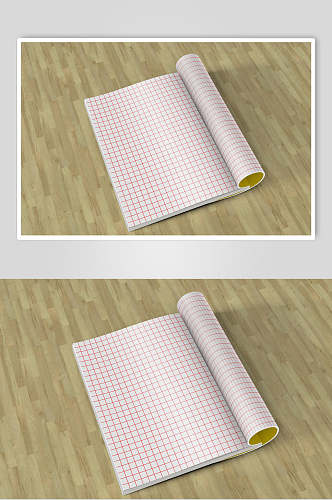 粉色格子线画册书页样机贴图效果图