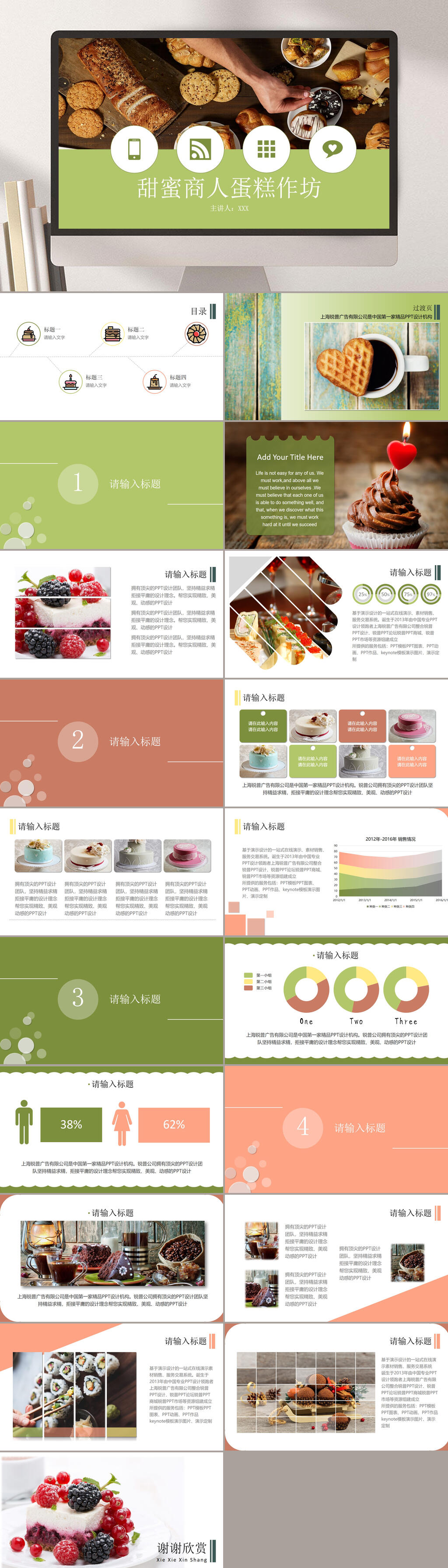 蛋糕甜品甜蜜商人PPT模板素材