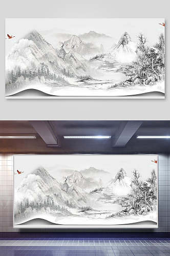 淡雅山峰中国风背景素材