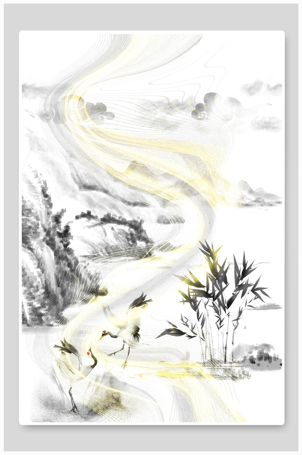 白色典雅中式背景素材素材