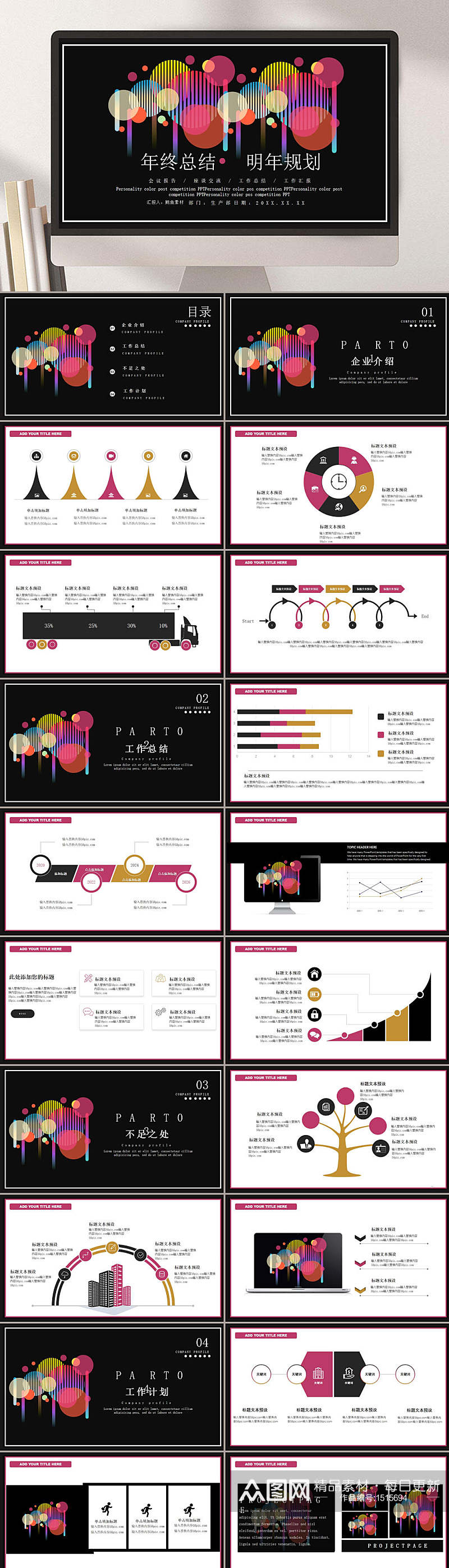 企业工作总结年报黑色主题通用PPT素材
