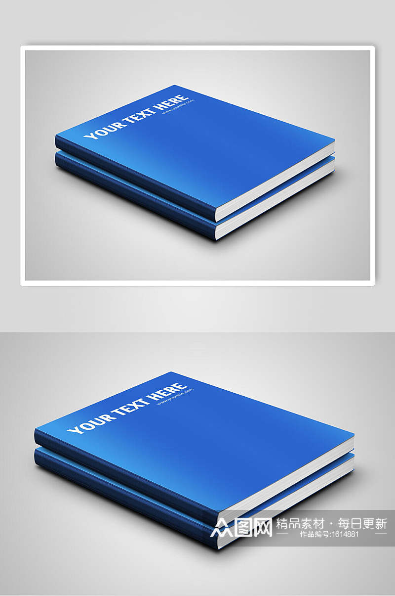 蓝色叠放书本画册样机贴图效果图素材