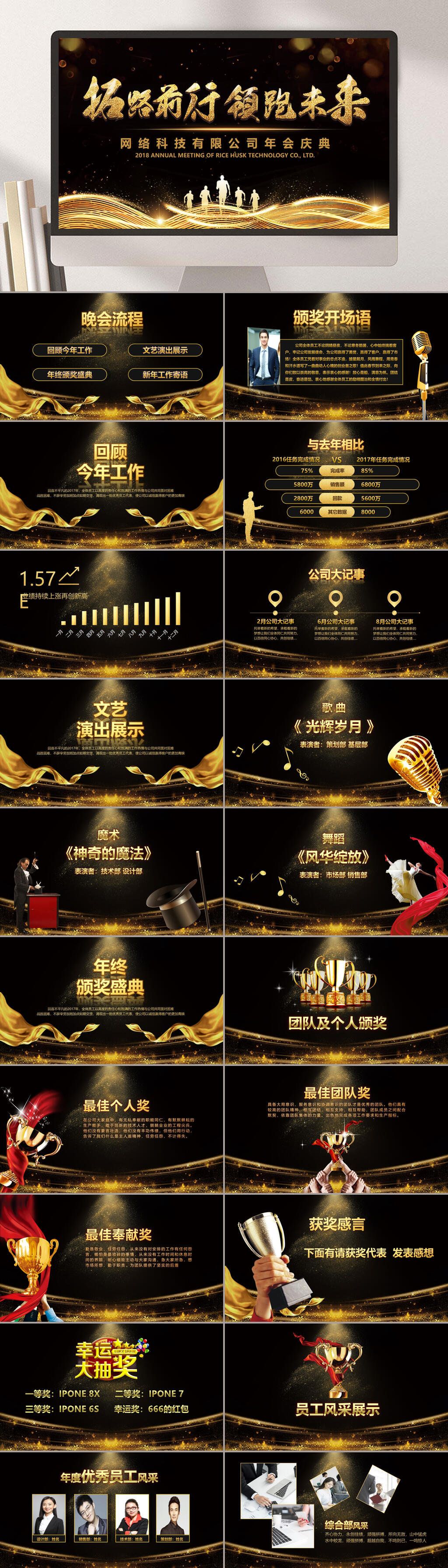 年会庆典颁奖典礼黑金主题PPT模板素材