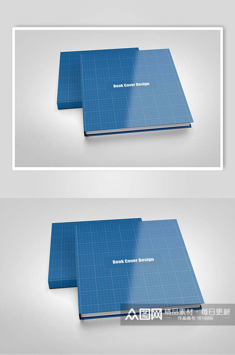 蓝色封面画册样机贴图效果图素材
