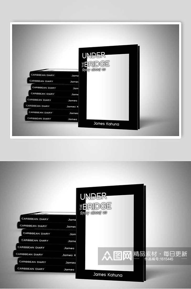 黑白高级精装书籍画册样机效果图素材