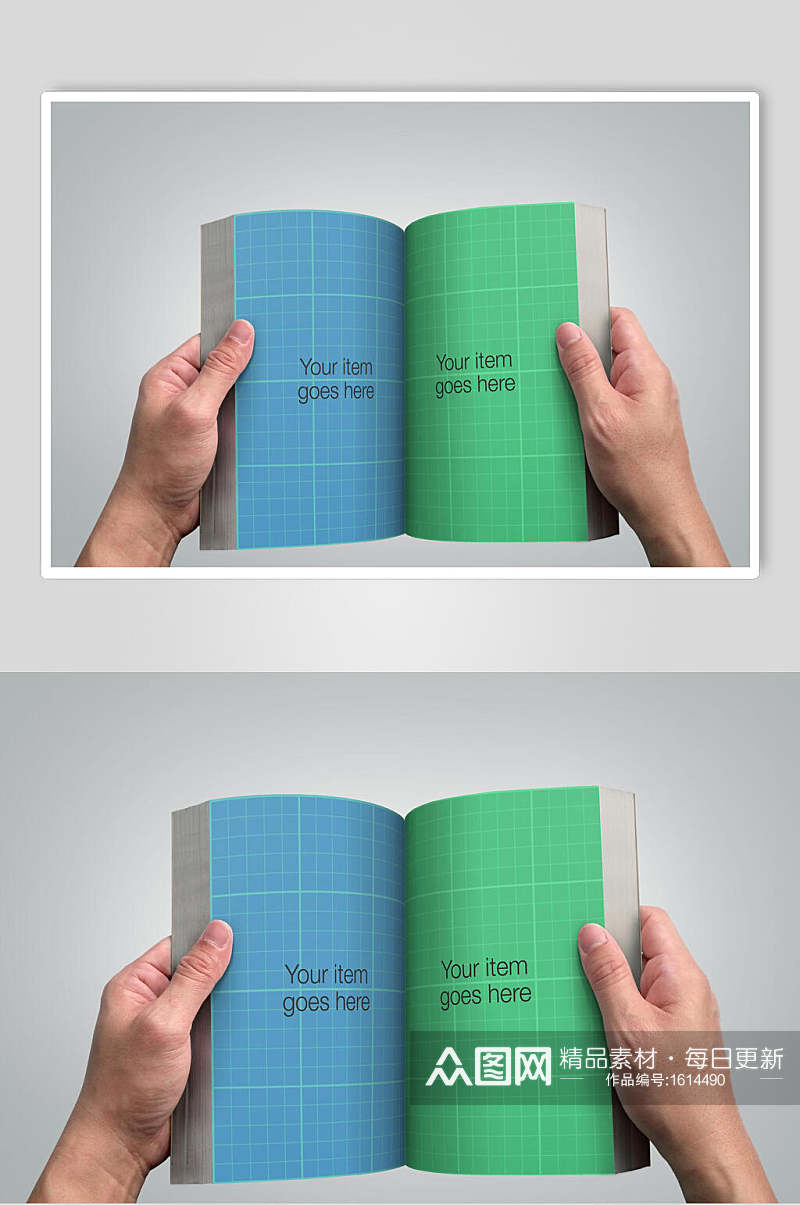 绿蓝色内页书籍样机效果图素材