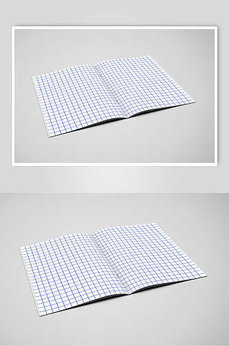 蓝色格子线画册内页样机贴图效果图