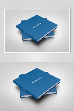 蓝色叠放书本画册样机贴图效果图